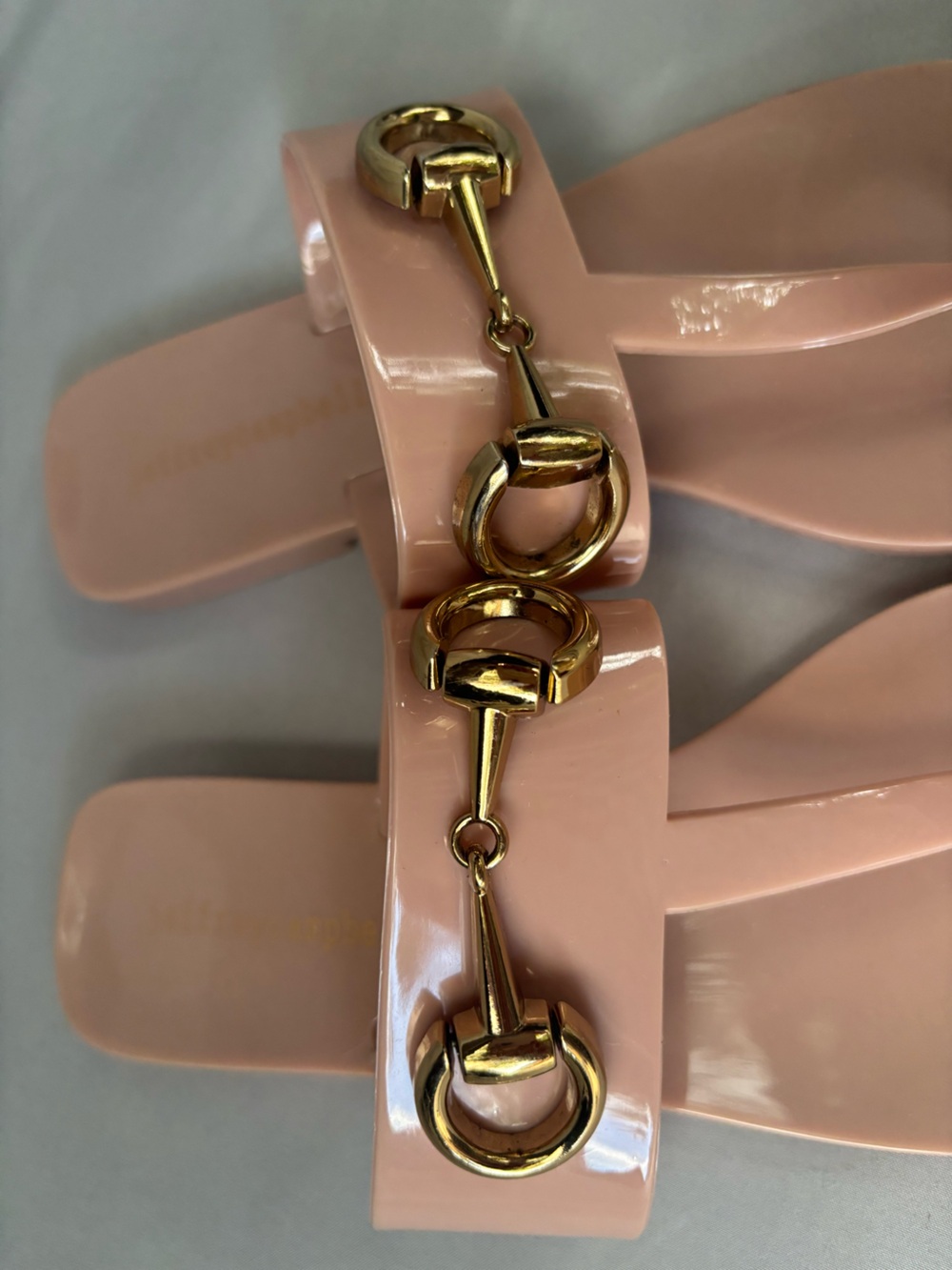 Jeffrey Campbell Blush Pink Patent Thong Sandals with Gold Hardware - Picture 2 of 7
